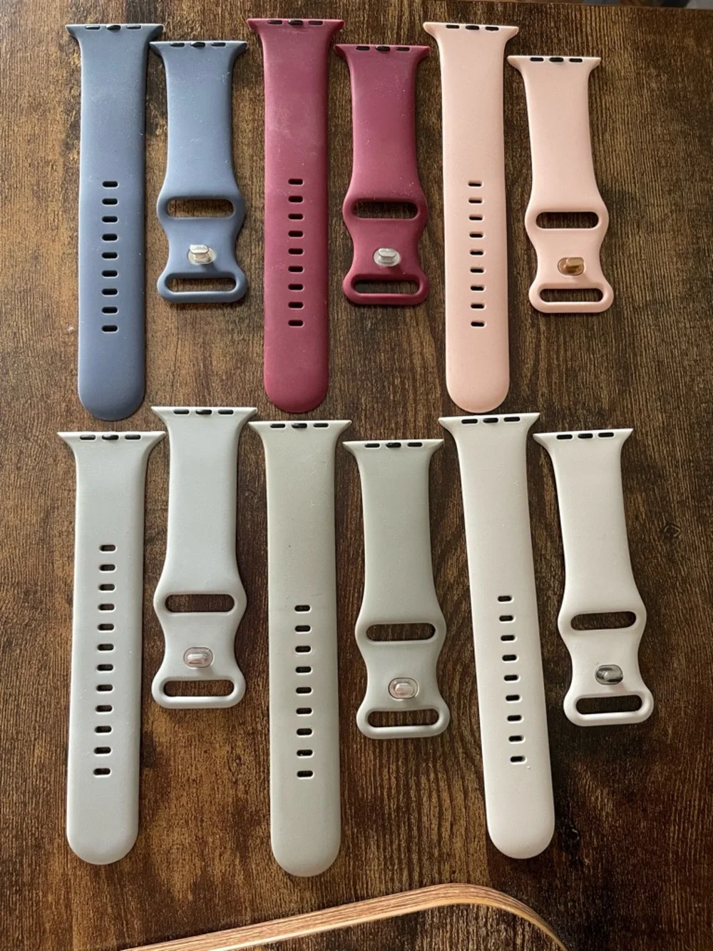 Silicone Apple Watch Bands in Blue, Burgundy, Blush & Light Gray Set